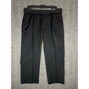 Brooks Brothers Madison Dress Pant Mens 37x25 Black Wool Pleated Cuffed Straight